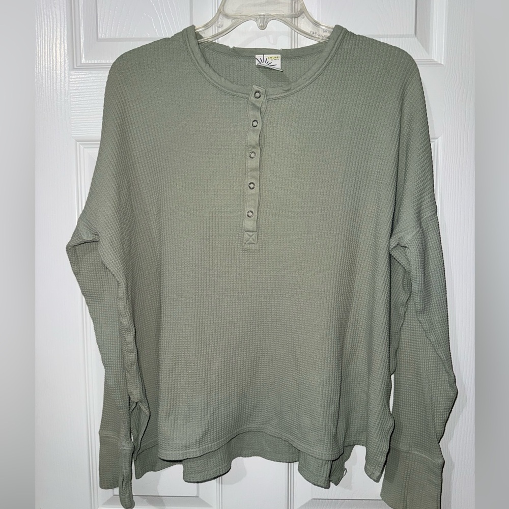 Aerie Olive Button-Up Waffle Top